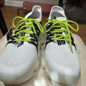 White Athletic Shoes with Neon Yellow Laces